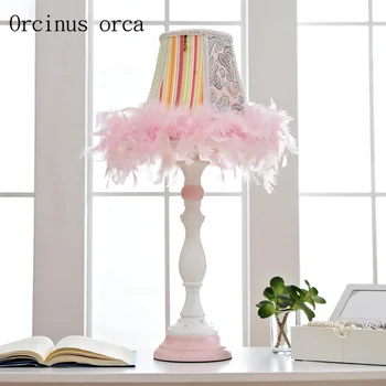 Korea loominguline LED riie laualamp Printsess magamistuba Tüdruk Magamistuba öö lambi Ameerika roosa sulg tabel lamp tasuta shipping