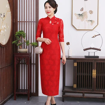 2022 Hiina Uus Kleit Naiste Vintage Mandarin Krae Qipao Pits Tikitud Cheongsams Õhtul Pool Kleit Elegantne Vestidos