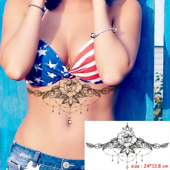 Ajutine veekindel Tätoveering Kleebis lill mandala leaf kaelakee seksikas rind tagasi veeülekannete Kunsti Flash Tatto Naine tüdruk