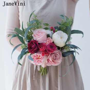 JaneVini Uus Romantiline Roosa Pulm Kimp Käsitsi Valmistatud Siidist Roosid Korea Stiilis Pruudi Holding Lilled Reaalne Touch Kimp De Noiva