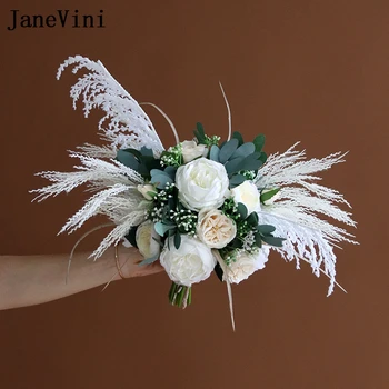 JaneVini 2021 Vintage Sügisel Pulmad Kimp Kunstlik Siidist Roosid Reed Pulmakimbud Euroopa Brides Holding Lilled, Kimp