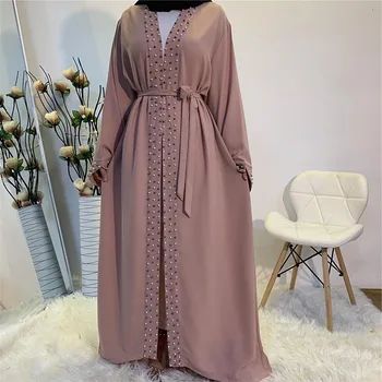 Viimane Moslemi Abayas Naiste Islami Mood Pärlid Kimono Hommikumantel Tagasihoidlik Kleit Pikk Elegantne nööbitavad kampsunid (v.a. Rõivad Ees Avatud Abaya