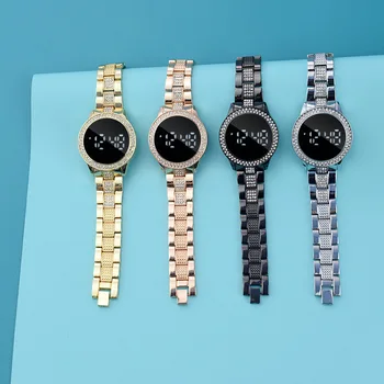 Fashion Kellad Luksus Daamid Rhinestone LED Digital Watch Lihtne Ring Dial Sulamist Rihm Naiste Käekell Reloj Mujer
