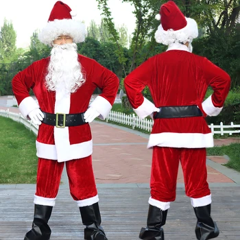7tk Täiskasvanud Jõulud Cosplay Santa Claus Jõulud Kingitus Kostüüm Koos Saapad Meeste Riided Komplekti Top/Püksid+Vöö+Müts+Habe