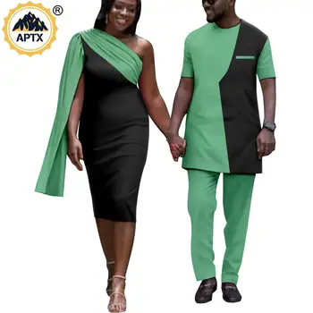 2022-Aafrika Paar Riided Dashiki Meeste Varustus Vaste Meeste Varustus Särgid ja Püksid Komplekti Naiste Sexy Helmed peokleidid Y22C049
