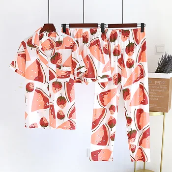 Viskoos Naiste Sleepwear 3TK Pidžaama Komplekt Vabaaja Print Särk&Püksid&lühikesed Püksid Lounge Kanda Suvel Uus Intiimne Pesu Homewear