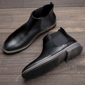 pluss suurus meeste vabaaja äri office riietumisstiil chelsea saapad mustad naturaalsest nahast kingad kauboi boot hingav pahkluu botas
