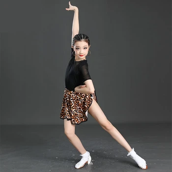 Ladina-Kostüüm Tüdruk Dance Masti Meeskond Tants Konkurentsi Tulemuslikkuse Kleit Lühikeste Varrukate Leopard Printida Tava Riided Tüdrukute Riided