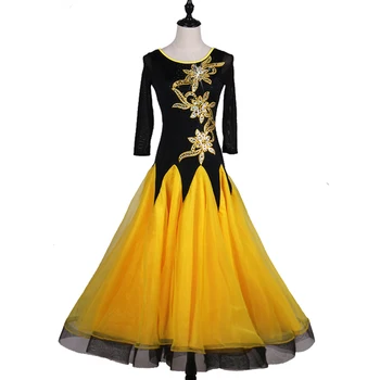 2019 Uus tantsusaal tantsu konkurentsi, kleidid, kollane Tantsusaal tantsu kostüümid spandex standard tantsusaal kleit naistele
