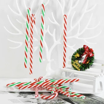 6tk Punane Roheline Candy Cane Plastikust Kark jaoks Jõulupuu Decor Rippuvad Ripats Ornament Xmas Uue Aasta Pidu Teenetemärgi