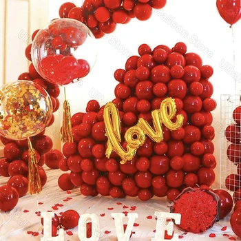 250Pcs Pulm Link Õhupallid Armastus Südames 6inch Burgundia Granaatõuna Saba Globos jaoks Valentines Sünnipäeva Seina Taustaks Decor
