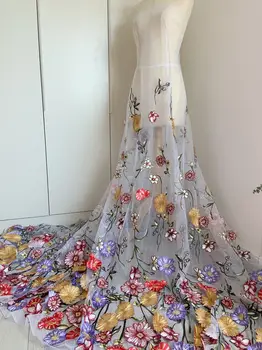 Valge Tikand 3D Lill Applique Tülli Pits Kangas Pruudi Kleit Kaunistamiseks,peokleidid,Haute Couture