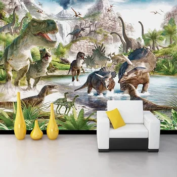 Custom Seinamaaling Tapeet 3D Cartoon Dinosaurus Maailma elutoas Diivan ja TV Taust Seina Paber Home Decor Magamistoaga Taustapildid