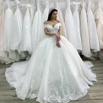 Luksus Printsess Pulmad Kleit 2021 Pits Appliques Lace up Pall Kleit Illusioon Pruudi Kohandatud Vestido de Mariage Uus