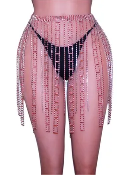 y2k Läikiv Pikk Teemandid Tutt Mini Seelik Naiste Mood 2022 Seksikas Õõnes Välja Clubwear Tants Rhinestone Crystal Lady Seelik