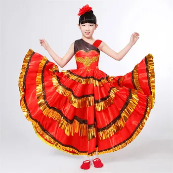 Laste Flamenco Seelik Tüdrukud hispaania Härjavõitlus Tantsu Kleit Tantsusaal Suur Kiik Seelik Tulemuslikkuse Kostüüm Etapp Kanda DL4220