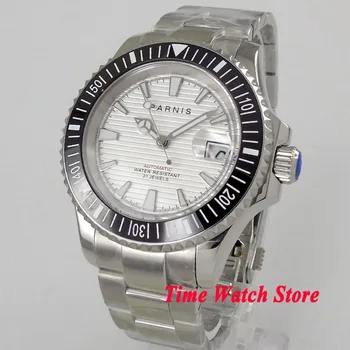 Luksus 41mm Parnis watch valge dial safiir klaas, helendav kuupäev luup keraamilised bezel MIYOTA Automaatne käekell meestele 1060