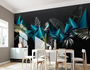 Custom DE papel parede 3d,Geomeetriline troopiliste taimede lehed seinamaaling kasutada elutuba, magamistuba diivan taust teenetemärgi tapeet