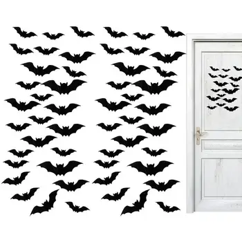 Pvt Wall Decor 128pcs Segatud 4 Suurus Black Bat Wing Seina Kaunistamiseks Halloween Pool Soosib Korduvkasutatavad PVC Must DIY Paber Kurikas