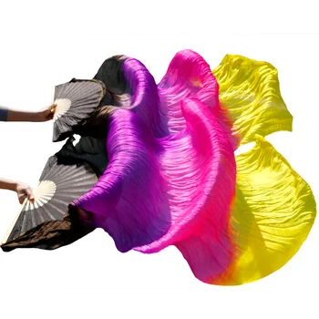 Kvaliteetne 100% Silk kõhutants Fännid Käsitsi valmistatud Värvitud Siid Tantsu Fännid Vasak+parem Must + Lilla + Tõusis punane + Kollane 180*90 cm