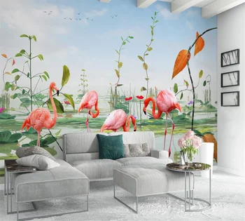 Custom 3D tapeet seinamaaling kaasaegne lihtne väike värske lotus pond taim flamingo TV taust seina