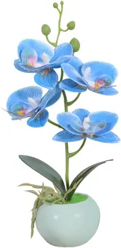Kunstlik Bonsai Orhidee Phalaenopsis Korra Lille, Keraamika Vaas siseministeeriumi Teenetemärgi (Sinine)