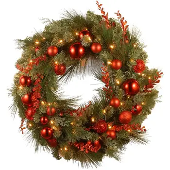 1tk Kunstliku Helendav Jõulud Pärg Ukse Rippuvad Ringi Jõulud Pallid Dekoratiivne Vanik Led Tuled