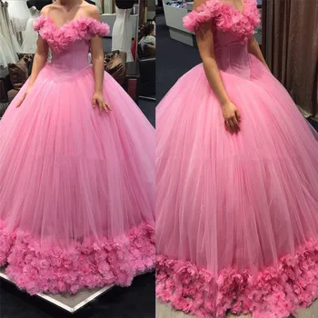 Maha Õla Ball Kleit Pulm Kleidid Tülli 3D Lilled Kaunistatud Custom Made Pits Üles Tagasi Pruudi Hommikumantlid 2020 Rüü De Mariee