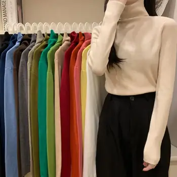 Elegantne Tahke kõrge kaelusega Koo Naiste Pullover Kampsun Slim Punane Läbilöök Top Naiste Riided 16 Värvi