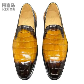 KEXIMA chue uute tulijate meeste vabaaja jalatsid kollased mehed krokodilli nahast kingad isane krokodill kingad värv pintsliga