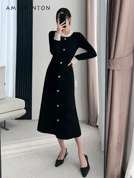 High-End Pikk Kampsun Kleit, Elegantne Seltskonnadaam rasketööstuse Must Sisemine Kulumine Baasi Kootud Kleit Naistele, Sügisel ja Talvel