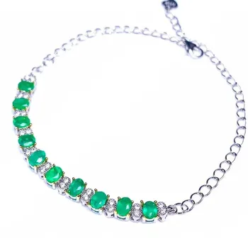 Müük Uhke Võluv Roheline Emerald Gemstone Käevõru Mehed Naised Trahvi Ehteid 925 Hõbe Peen Looduslik Pärl Moodne Läikiv Kingitus
