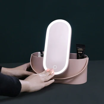 Meik Korraldaja Karp koos LED Peegel Kaasaskantav Reisi Meik Kosmeetika Korraldaja Touch Kerge Ladustamise Meik Juhul Tüdruk Kingitus