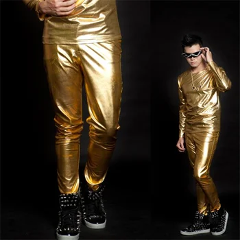 Etapi isiksuse kuld uudne hõbedane meeste püksid mootorratta pant meeste jalad pikad püksid laulja dance rock mood pantalon homme