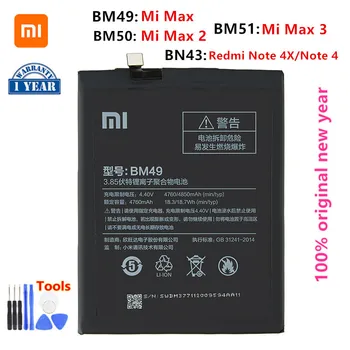Xiao mi 100% Orginaal BM49 BM50 BM51 BN43 Aku Xiaomi Mi Max Max Max 2 3 Redmi Märkus 4X/Märkus 4 Asendamise Patareid +Tööriistad