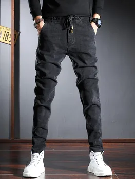 Elastne Vöökoht Teksad Meeste Slim Fit Vabaaja Püksid Must Mood Jean Mens Streetwear Denim Püksid