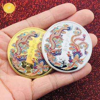 Dragon ja Phoenix Tuues Heaolu mälestusmünte Hiina Kultuuri Maskott Draakon Phoenix Kuld, Hõbe Mündid 45mm