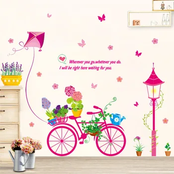Romantiline jalgratta lohe seina kleebis Vinüül DIY pottidesse liblikas lill seina kleebised Laste tuba, magamistuba home decor kleebis
