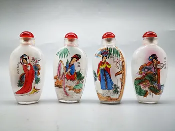 Sissenõutavaks Muutunud Hiina Nuusktubakas Pudelid Värvilise Glasuuriga Käsitsi Maalitud Neli Ilu Joonis Värviline Joonistus Kodu Kaunistamiseks
