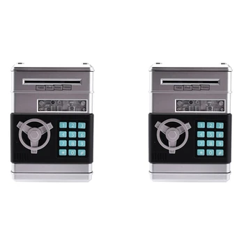 2X Cartoon Elektroonilise ATM Parool Notsu Panga Raha Mündil Võib Auto Scroll Paber Raha Säästmise Kasti Kingitus (Hõbedase+Must)