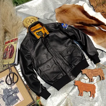 Tasuta Kohaletoimetamine, A2 DHL Piloot Genune Leather Jacket, Meeste Tõeline Taimsed Tanniini Cowskin Vintage Joped Kevad-Sügis Soe Mantlid