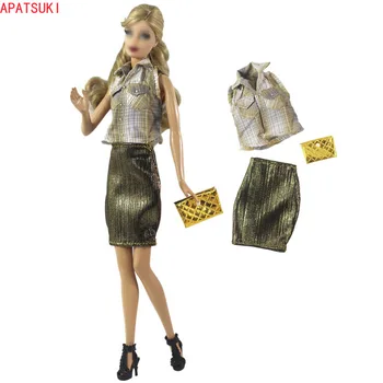 1set Ruuduline Pluus Top Kuldne Mini Seelik Rahakott Barbie Mannekeeni Riided Fashion Varustus 1/6 Nukud, Aksessuaarid Lapsed Mänguasjad