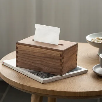 Must pähkel täispuidust kudede kast puidust kudede kasti kaasaegne minimalistlik leibkonna kudede ladustamise kasti Jaapani stiilis