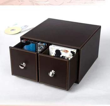 horisontaalne kodus 2-sahtli nahk laua CD/DVD tühi-tähi konteineri ladustamise kasti puhul abimees omanik pruun 226B