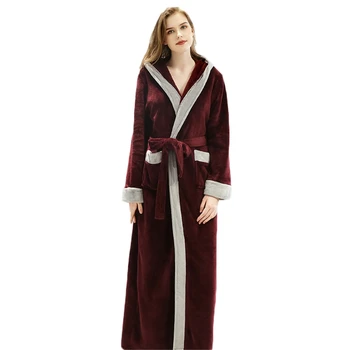L5YC Paar Talve Lapp Kapuutsiga Hommikumantel Kontrasti, Värvi täispikk Kimono Hommikumantel Paks Soe Palus Vöö Nightgowns Sleepwear