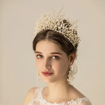 SLBRIDAL Luksus Käsitöö Paindlik Kive Kristallid, Pärlid Pulm Tiara Peapael Bridal Crown Naiste Juuste Aksessuaarid, Ehted