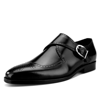 Meeste väike ruut pea nikerdatud Munk kingad nahast äri Briti esimene kiht cowhide pandla poole pulm meeste nahast kingad